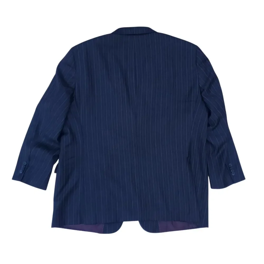 Hart Schaffner Marx 2pc Suit Blue Wool Pinstripe Jacket 48R 53x30.5 Pant 41x27